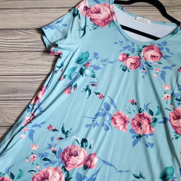 Host Pick!!! Blue Mint Floral Midi Dress - Picture 2 of 5